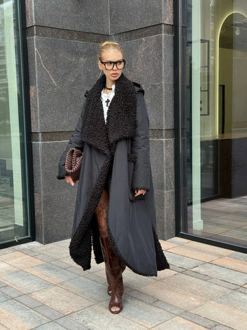 Faux - Shearling Trimmed Trench Coat