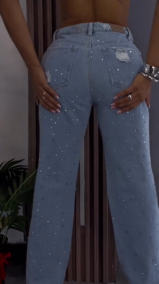 Embellished Distressed Light Blue Jeans