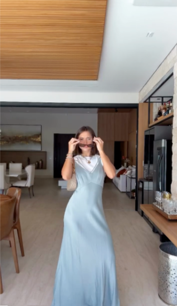 Light Blue Satin Layered Dress