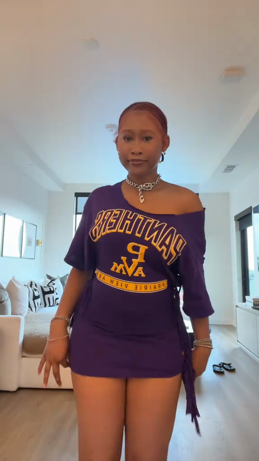 Purple Graphic Fringe Mini Dress