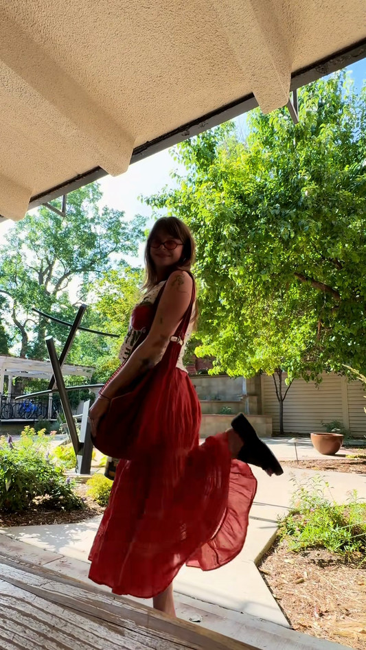 Apple - Print Crop Top and Red Maxi Skirt Set