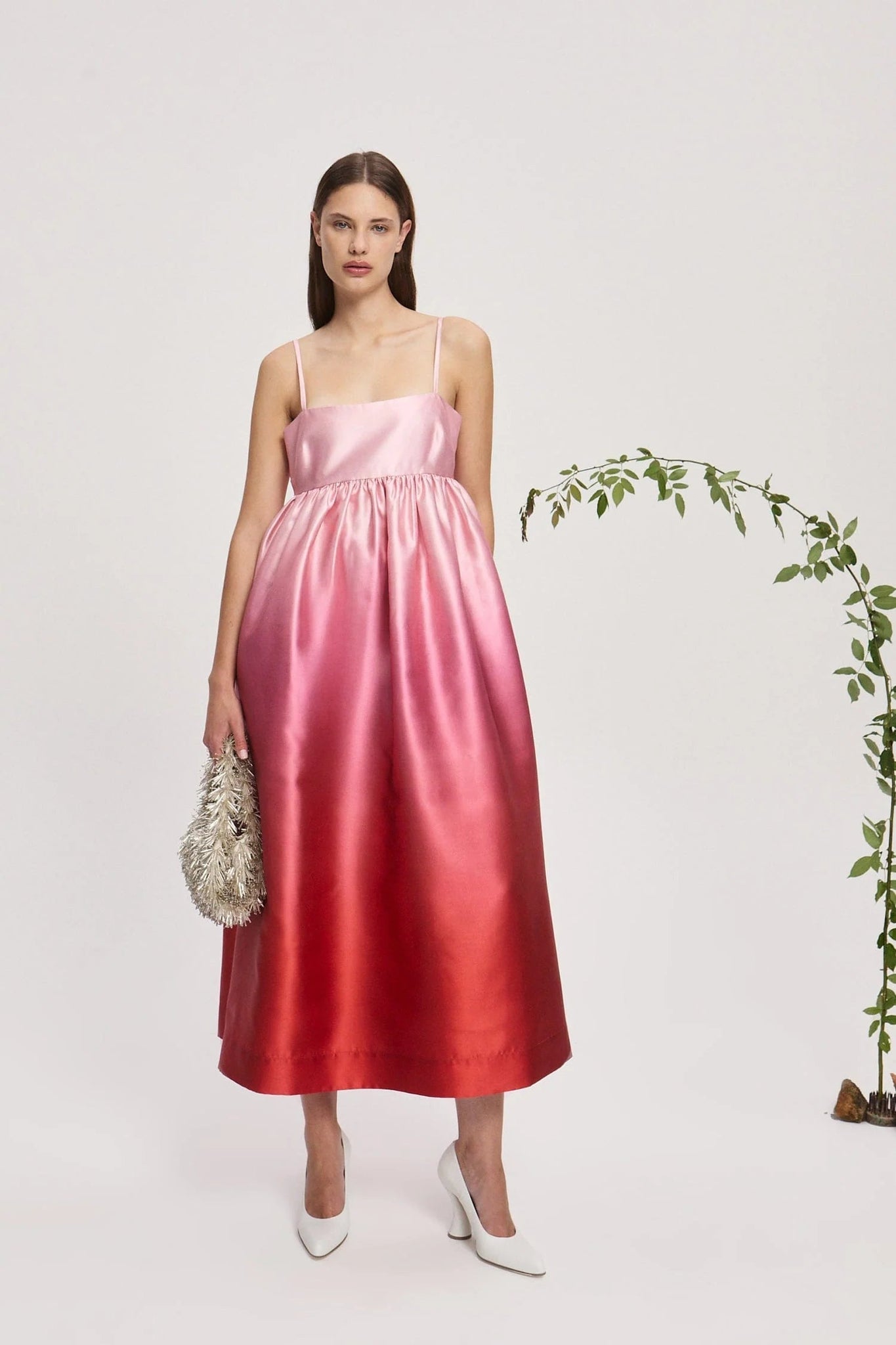 Pink to Red Ombre Satin Maxi Dress
