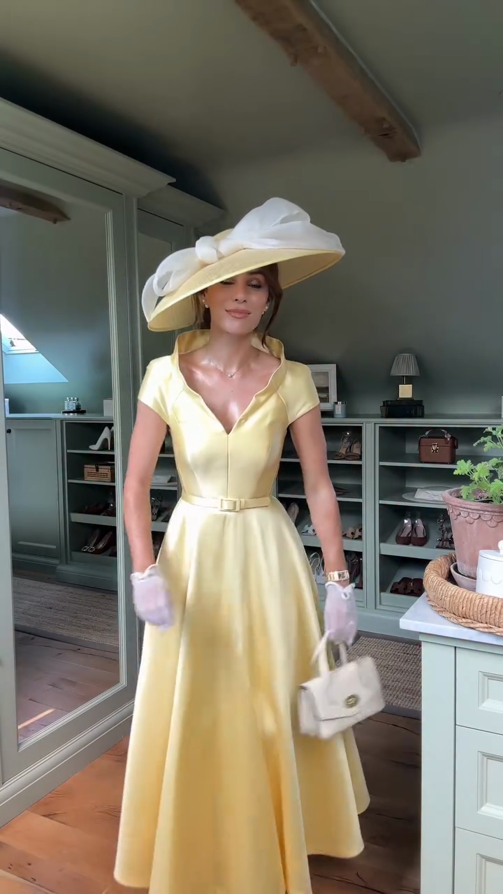 Yellow Satin V - Neck Maxi Dress