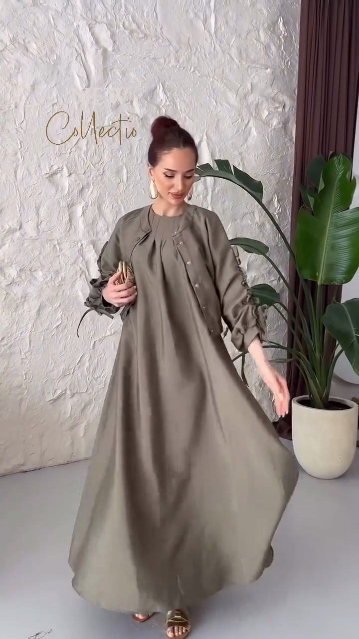 Olive Green Maxi Dress and Jacket Set