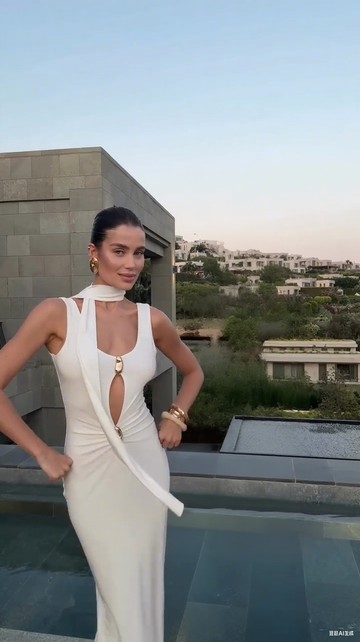 White Cutout Gown with Scarf Neckline