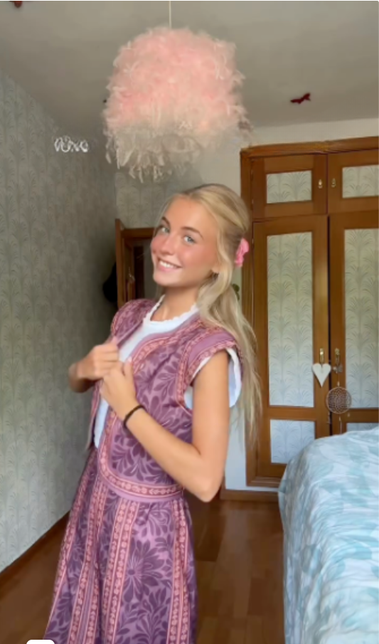 Purple Floral - Patterned Vest and Skirt Set