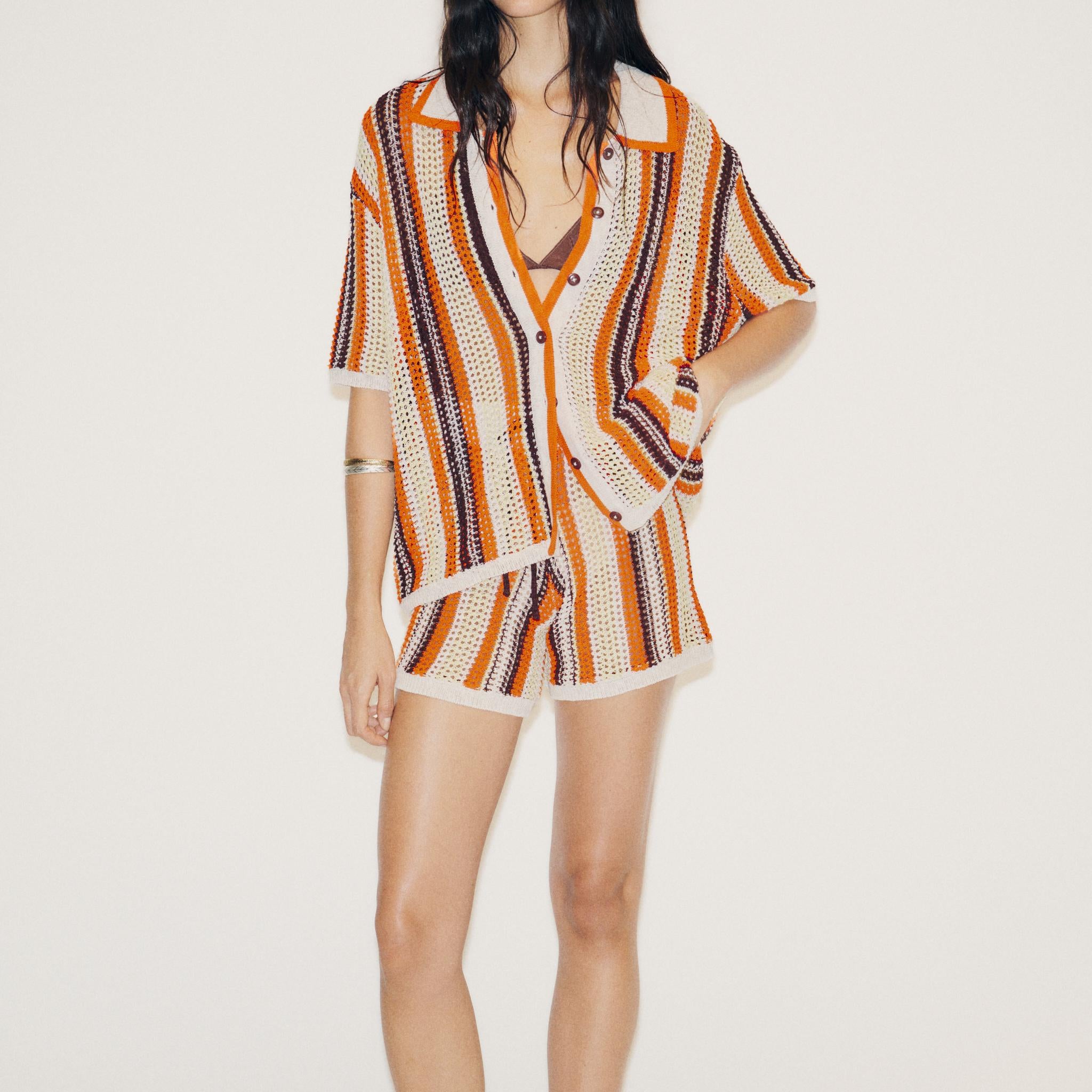 Colorful Striped Crochet Short Set