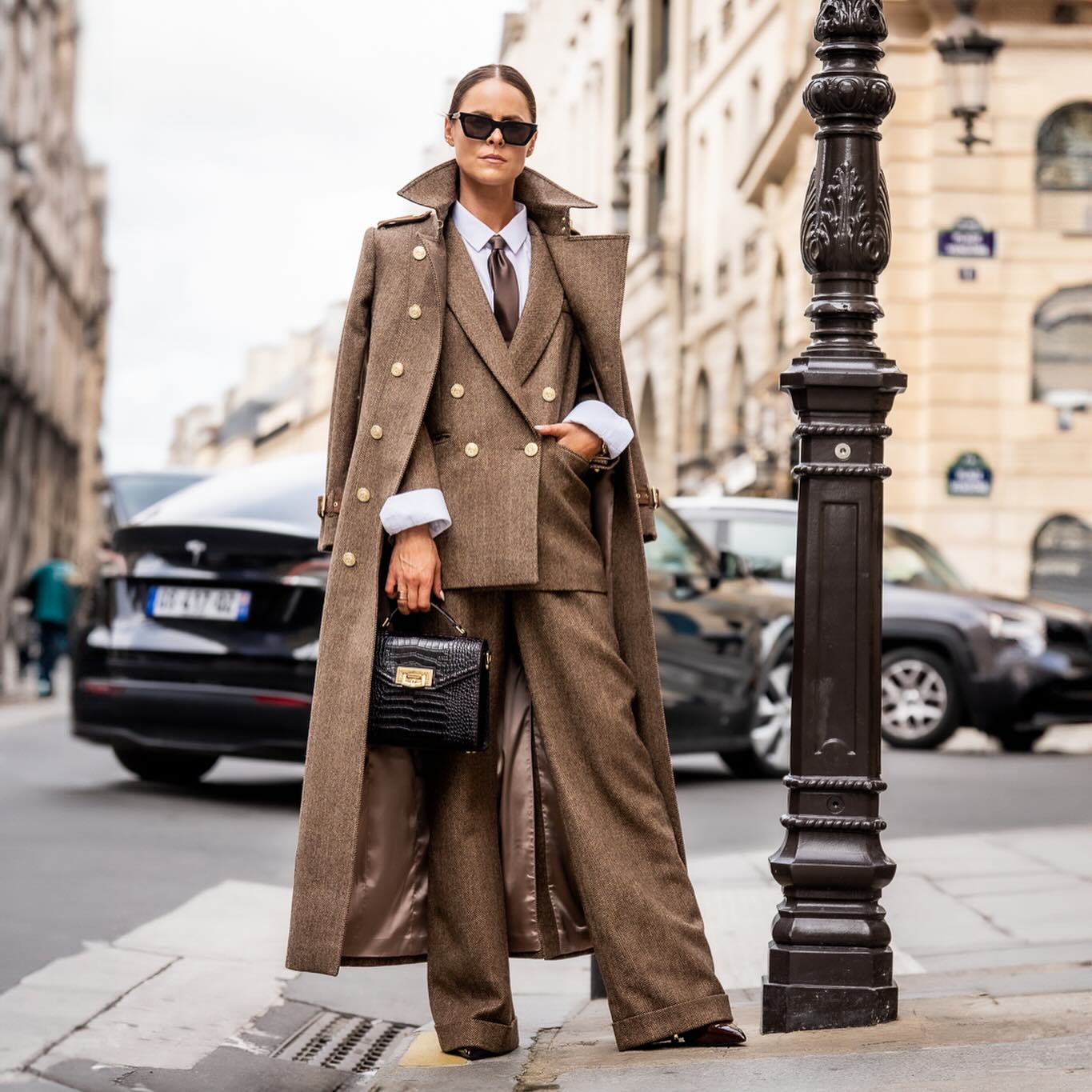 Brown Woolen Suit with Long Overcoat