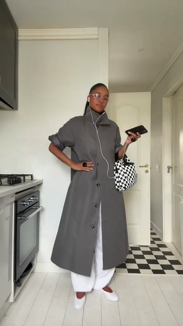 Grey Button - Up Long Trench Coat