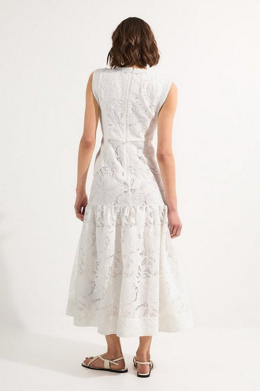 White Sleeveless Lace Midi Dress