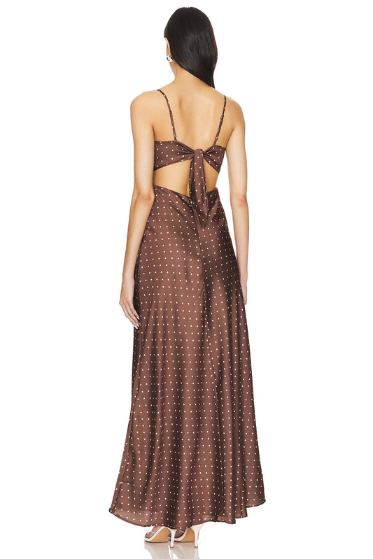 Brown Polka - Dot Maxi Slip Dress