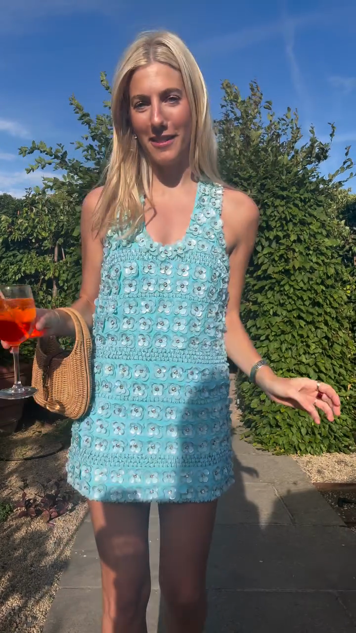Light Blue Crochet Sleeveless Mini Dress