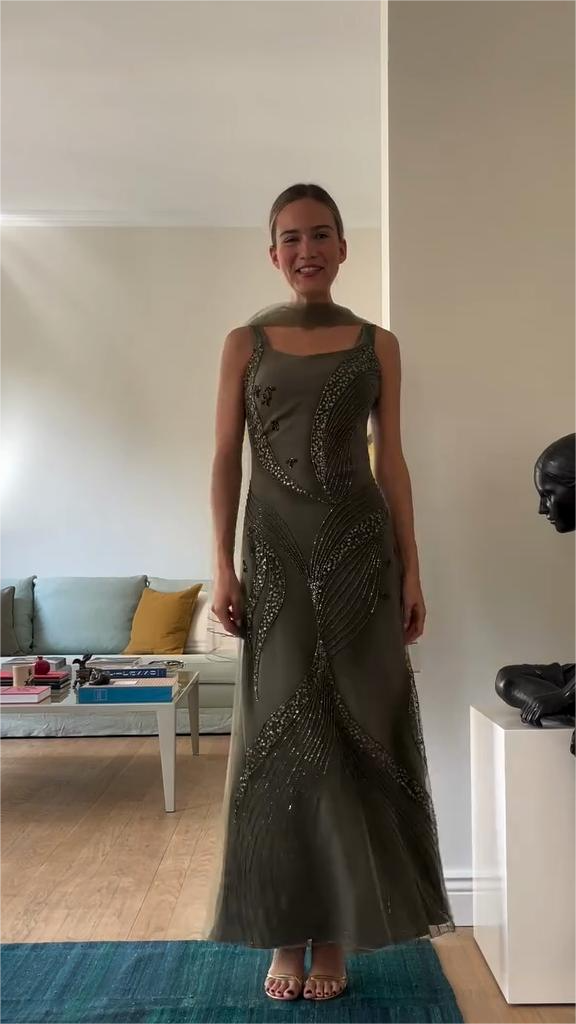 Embellished Olive - Green Evening Gown