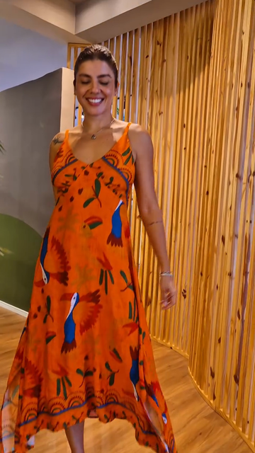Orange Tropical Print Maxi Dress