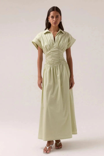 Pleated waist maxi shirt dress