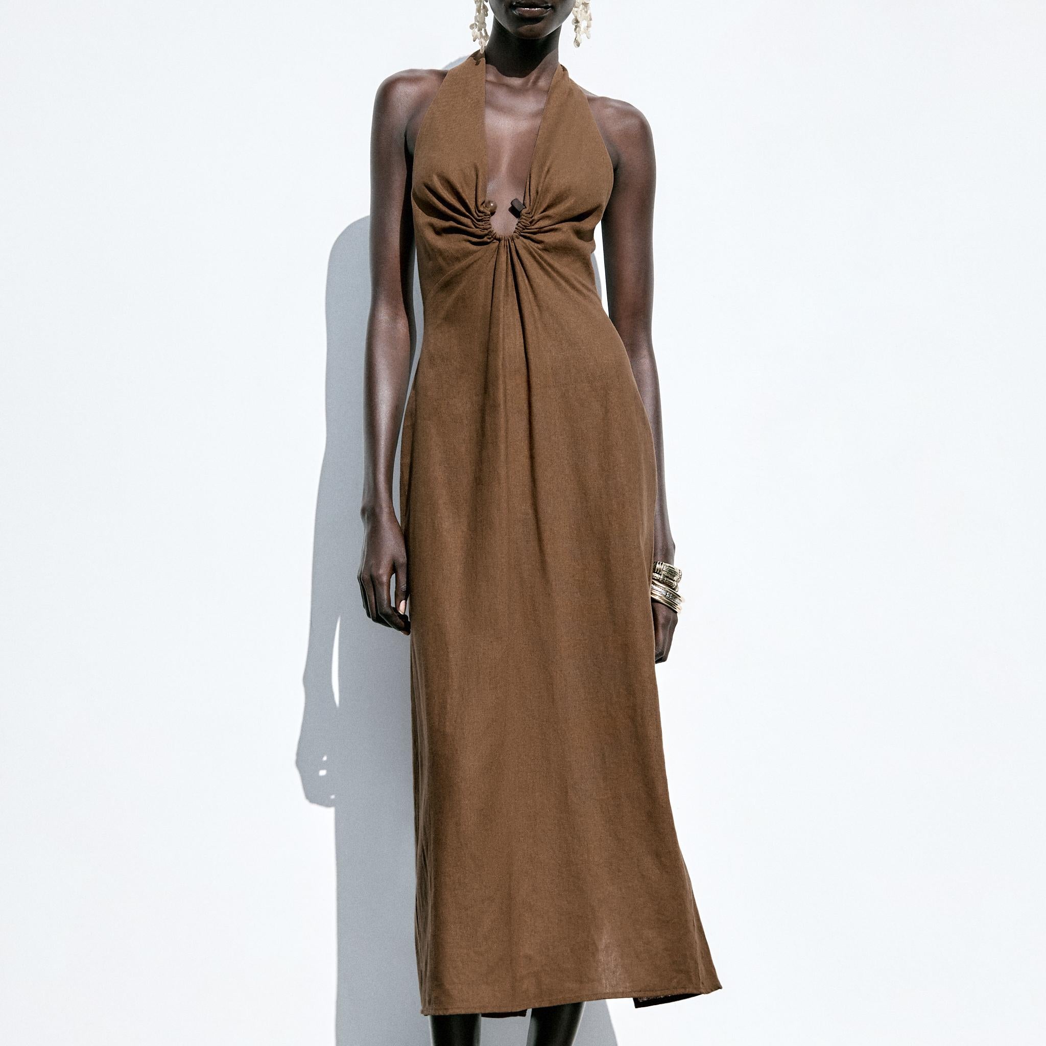 Linen Buckle Midi Dress