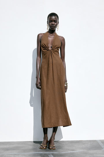 Linen Buckle Midi Dress