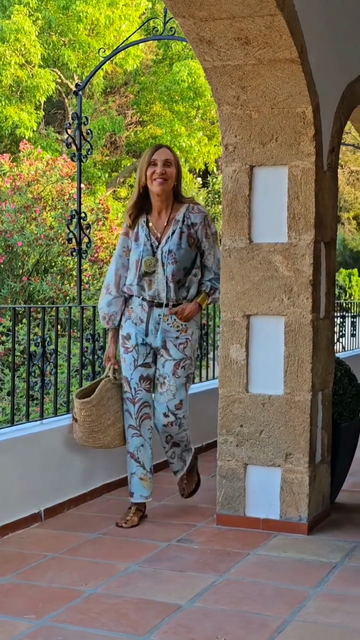 Light Blue Floral Print Top and Pants Set