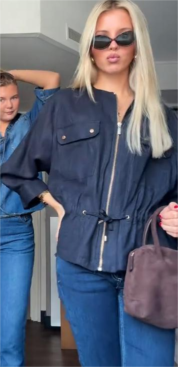 Navy Blue Cinched - Waist Jacket