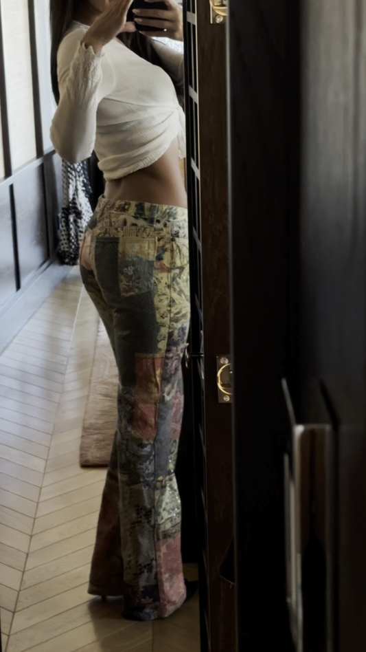 Multicolor Printed Flared Jeans