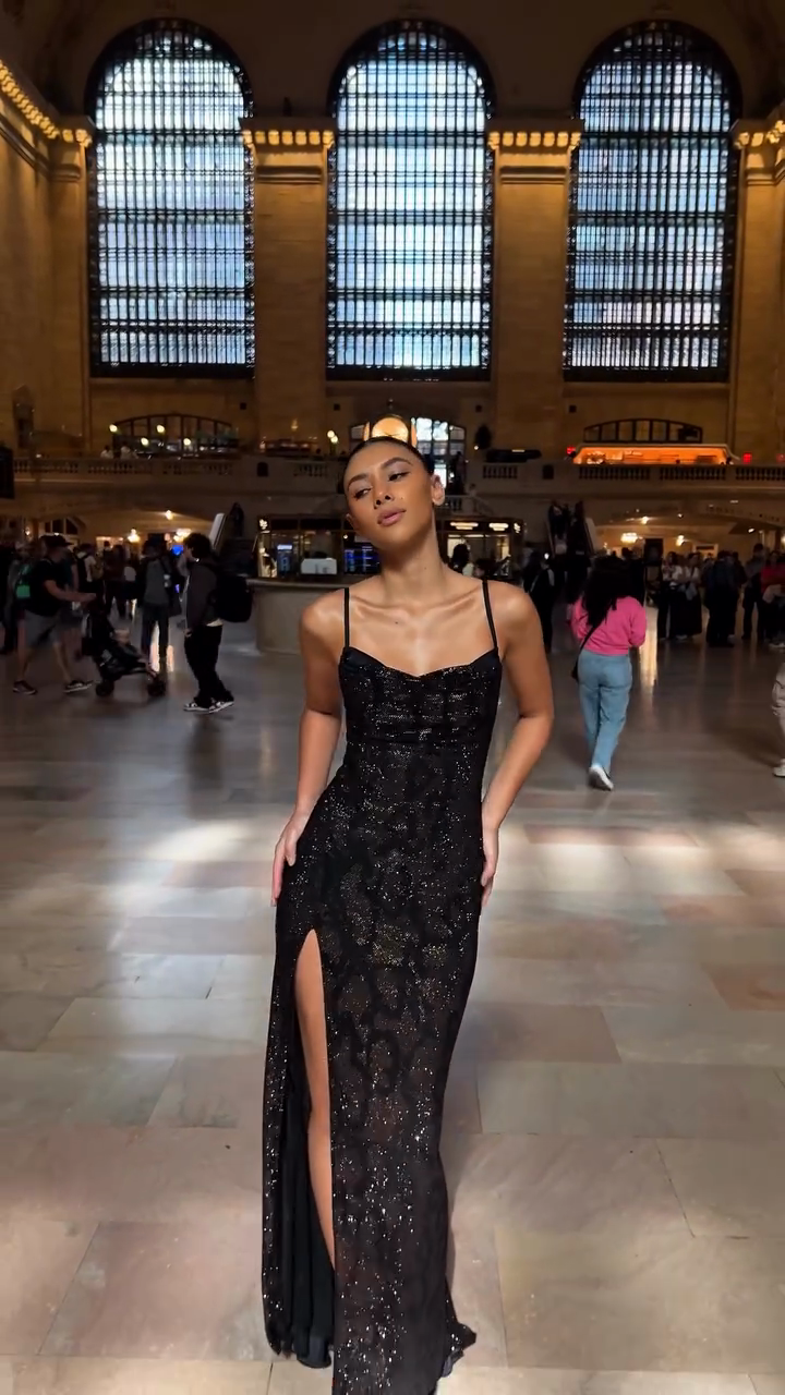 Black Glittery Spaghetti Strap Maxi Dress