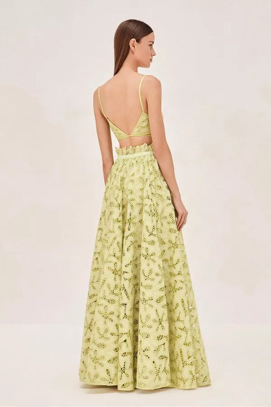 Lime Green Lace Two - Piece Set