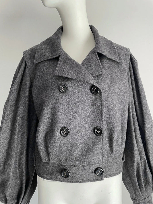 Grey Double - Breasted Cropped Jacket