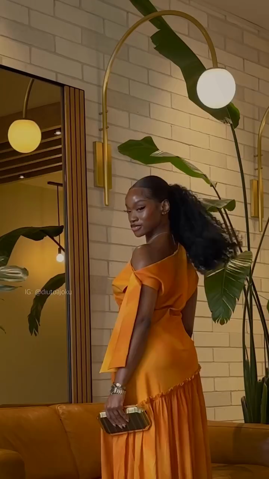 Orange One - shoulder Maxi Dress
