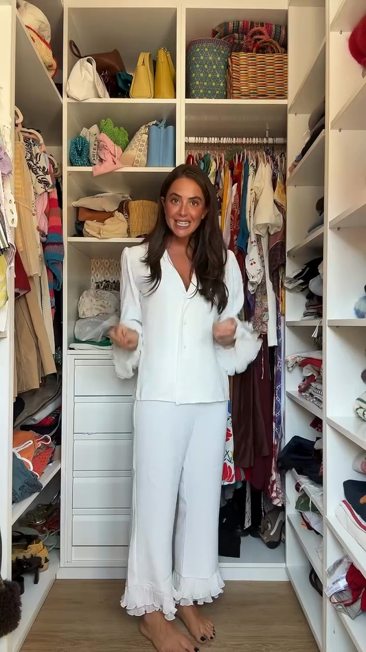 White Ruffle Sleeve Pajama Set