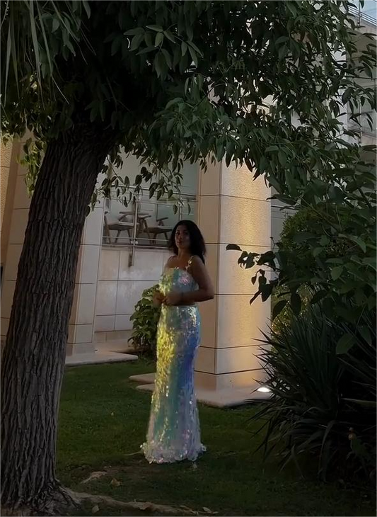 Sequined two-piece maxi suit