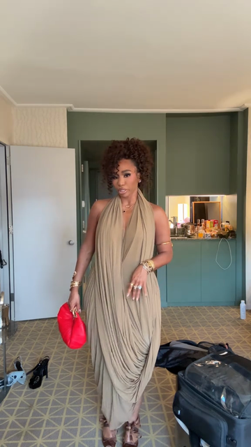 Beige halterneck maxi dress