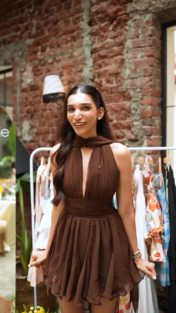 Brown Halter Neckline Mini Dress