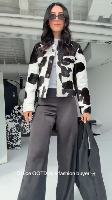 Cow - Print Faux Fur Jacket