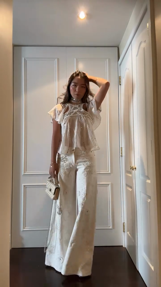 Embellished White Two - Piece Set