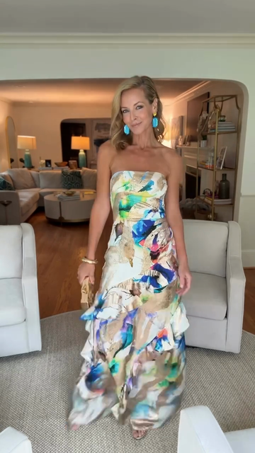 Colorful Printed Strapless Maxi Dress