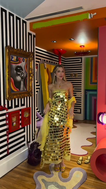 Gold Sequined Off - The - Shoulder Top and Maxi Skirt Set