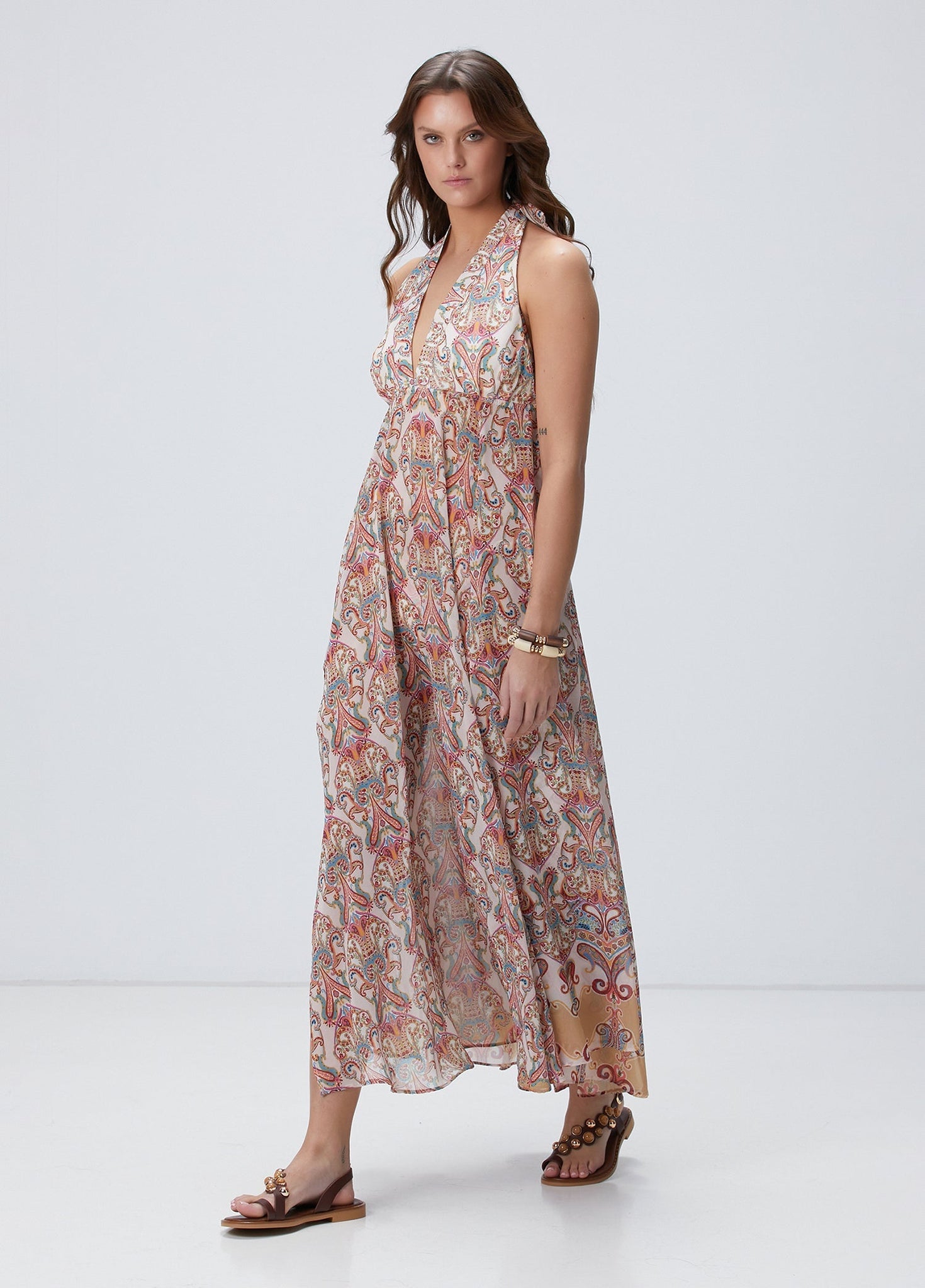 Printed Halter Neck Maxi Dress
