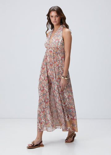 Printed Halter Neck Maxi Dress