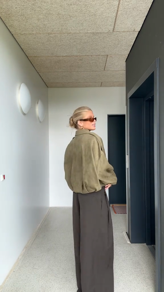 Olive Green Suede Oversized Shirt Jacket