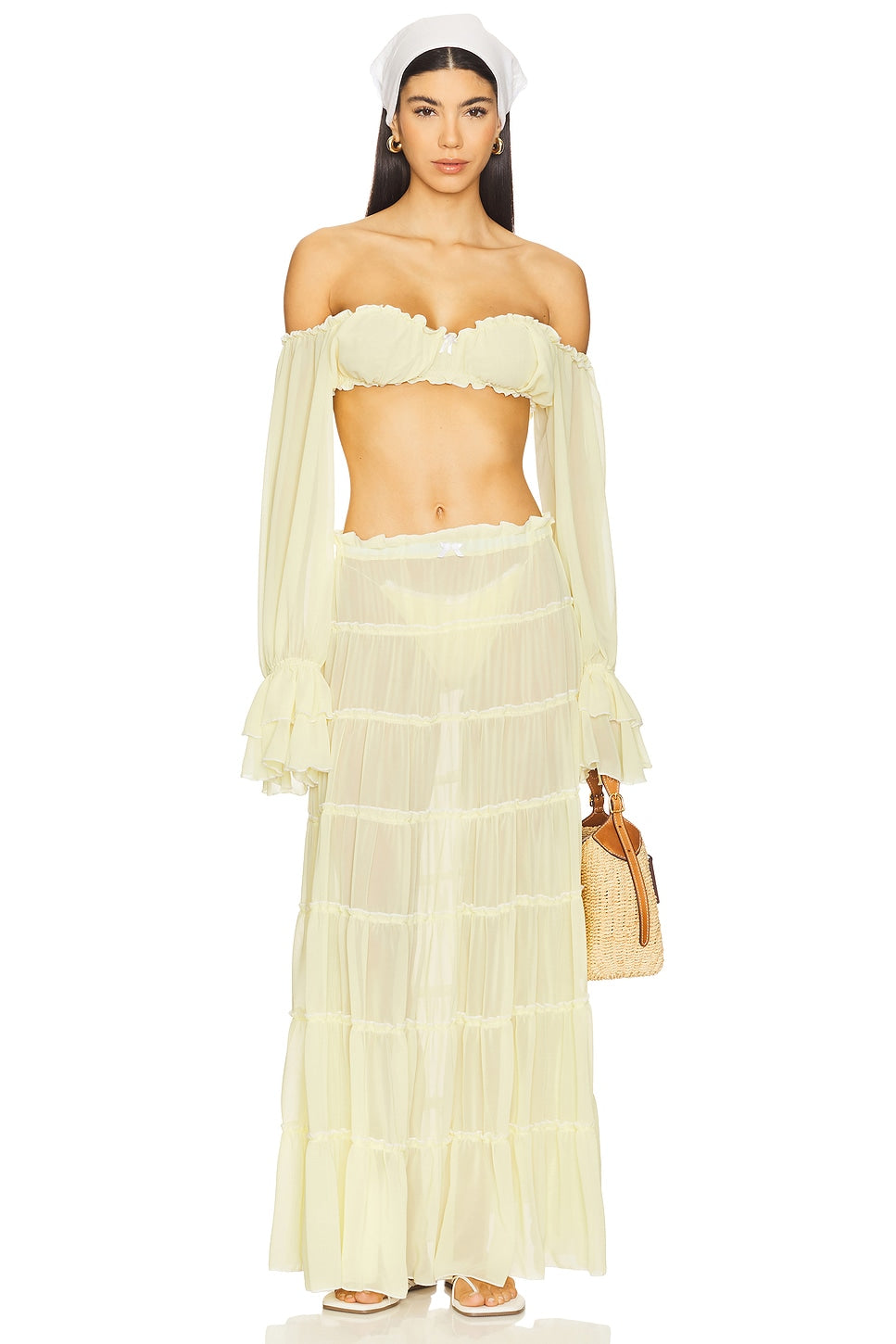 Yellow Off - Shoulder Sheer Crop Top & Maxi Skirt Set