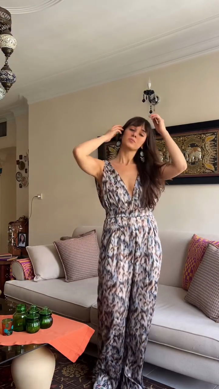 V - Neck Animal Print Jumpsuit