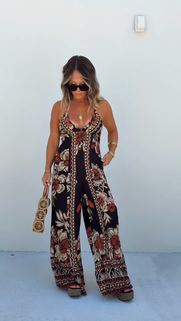 Floral - Print Halter Neck Wide - Leg Jumpsuit