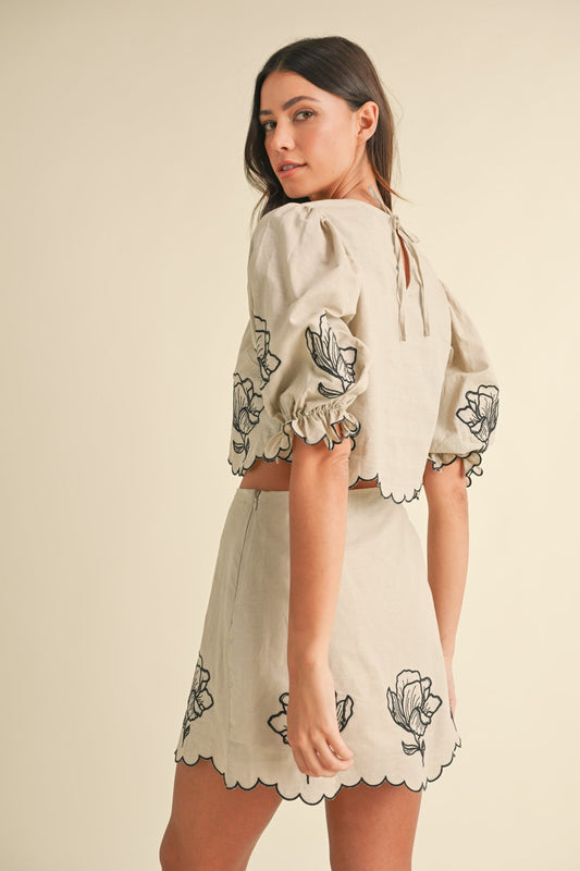 Floral - Embroidered Two - Piece Set