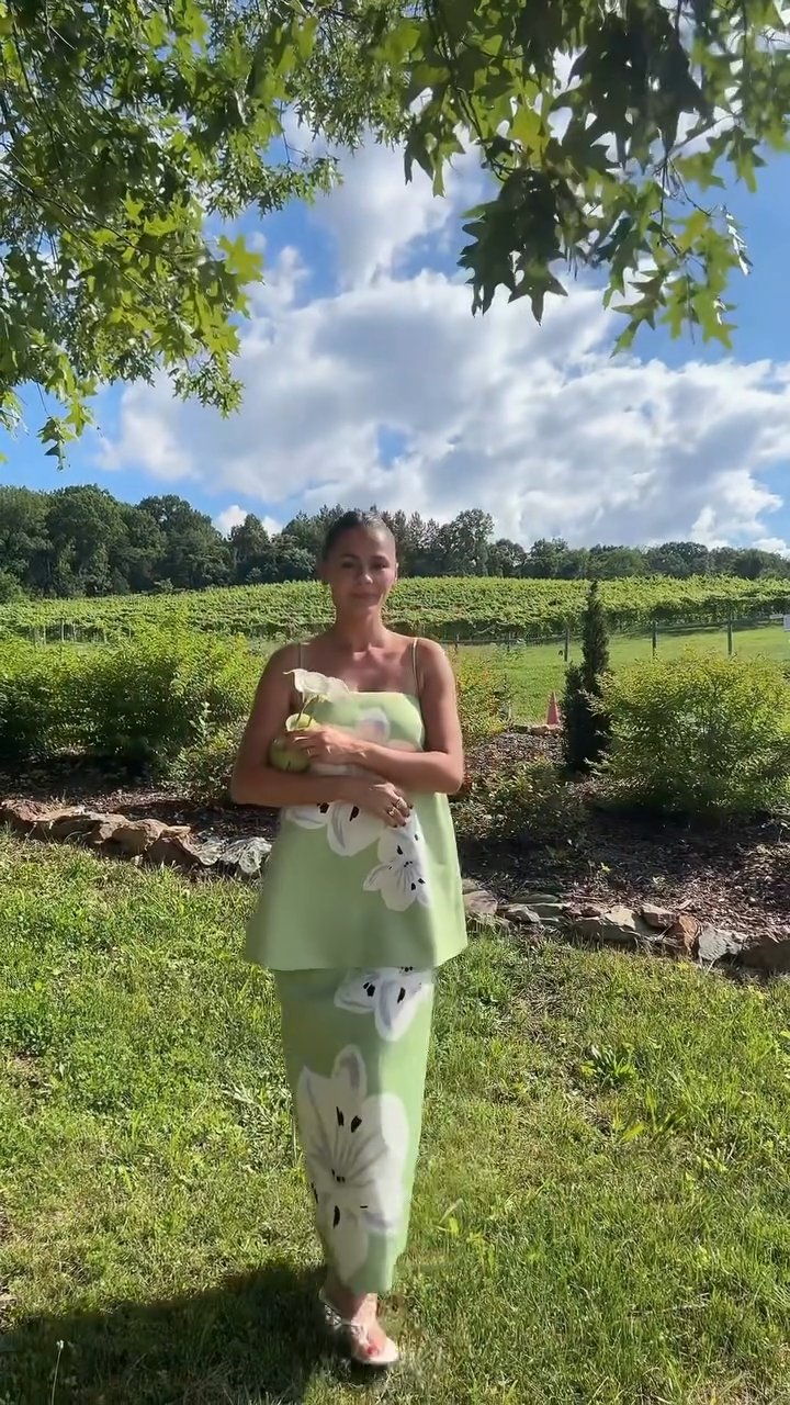 Green Floral - Print Cami Top & Maxi Skirt Set