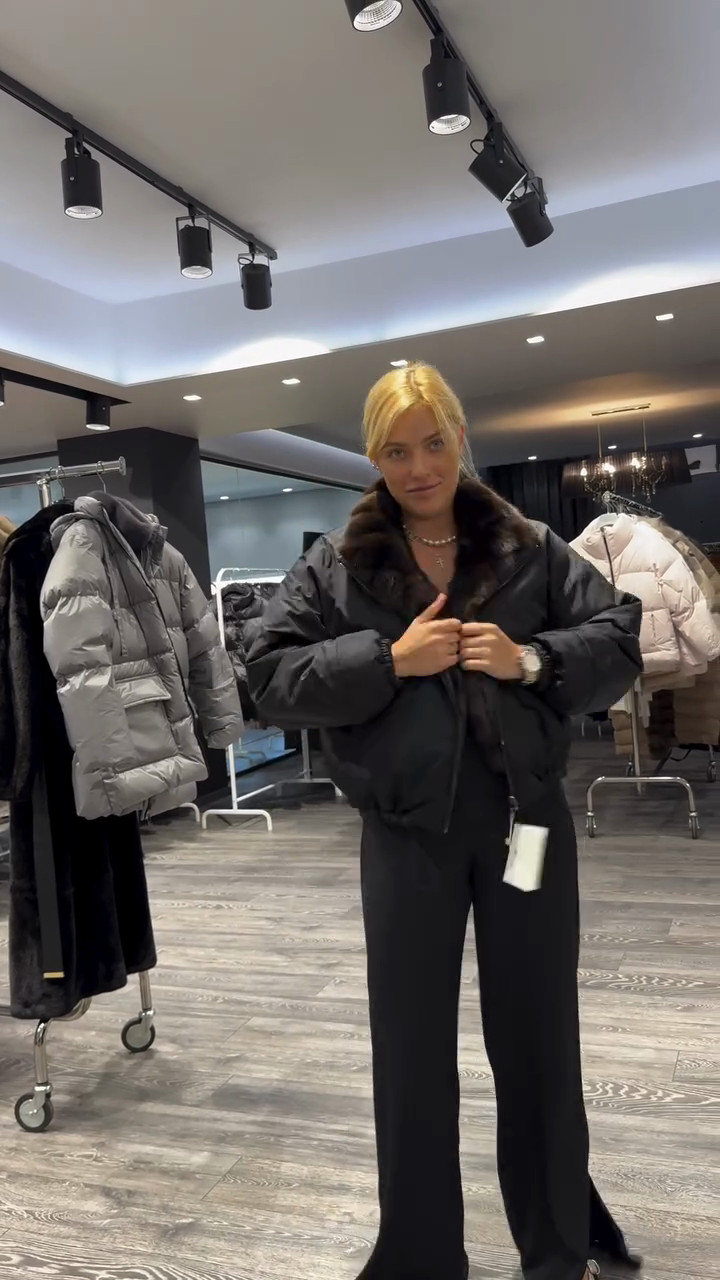 Black Puffer Jacket with Fur Collar