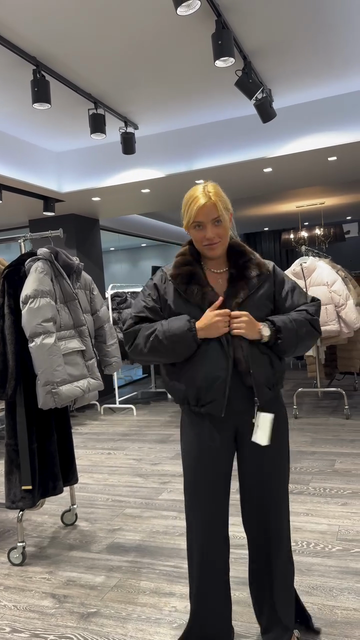 Black Puffer Jacket with Fur Collar