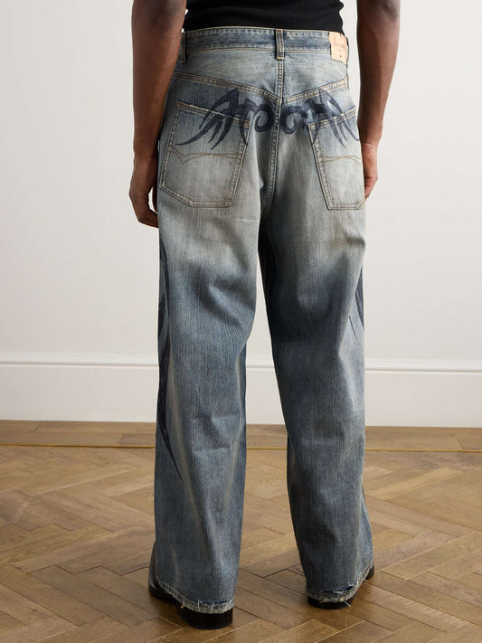 Distressed Denim Wide - Leg Jeans