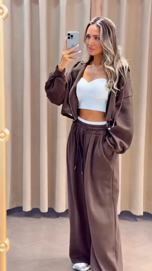 Cropped Hoodie & Wide-Leg Pants Set