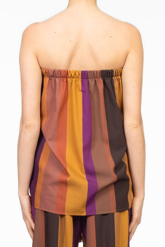 Colorful striped off-the-shoulder top and wide-leg pants set