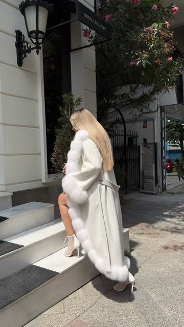 White Fur - Trimmed Coat